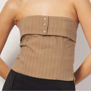 Zara Tan Strapless Buttoned Blouse